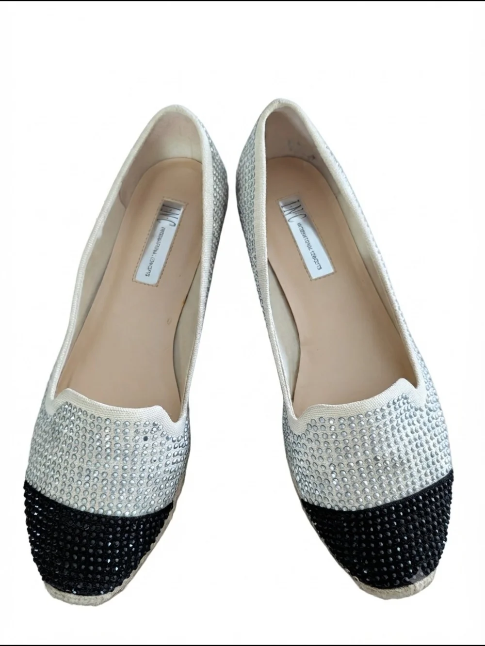 INC Embellished Two-Tone Espadrille Flats - Beige & Black - Fit US 7.5